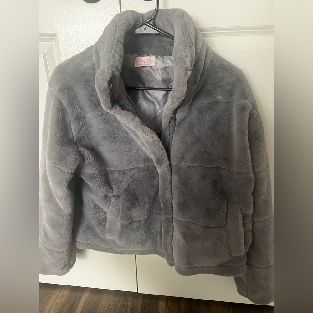 Pink Lily faux fur crop coat